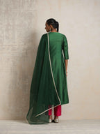 trueBrowns Dark Green Anarkali Kurta Pant Dupatta Set | Grocsy