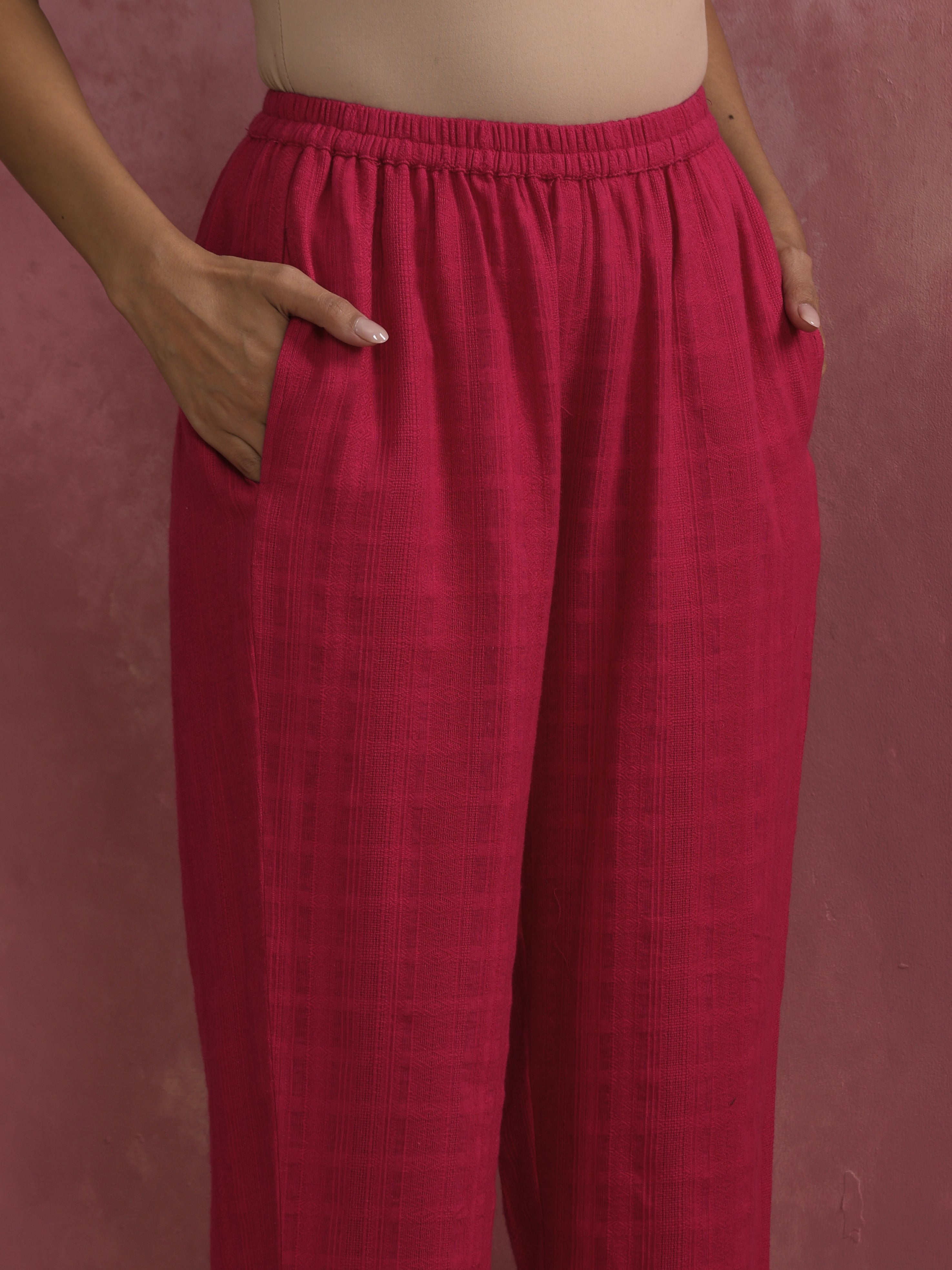 trueBrowns Magenta Cotton Dobby Kurta Set | Grocsy