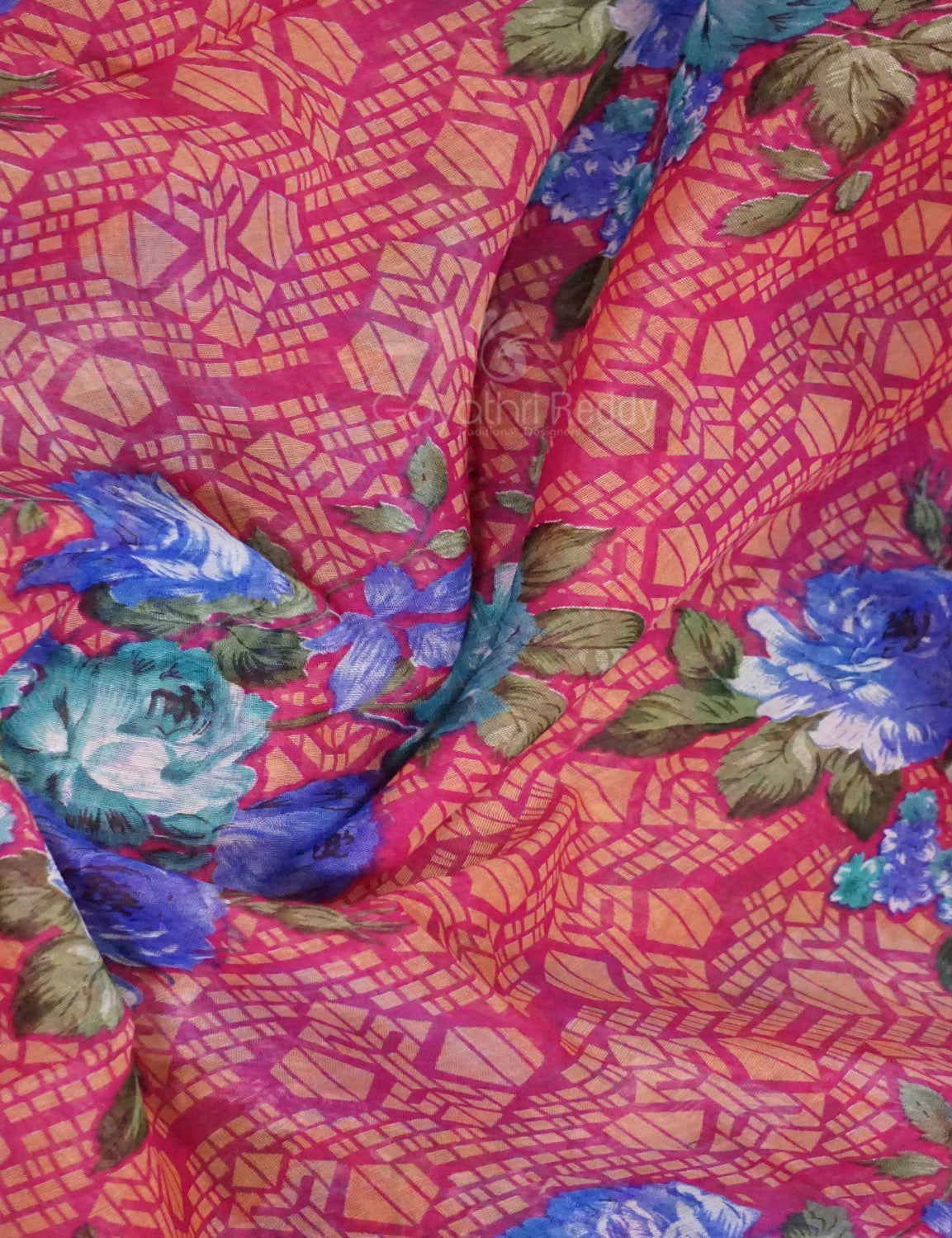 Shades of Hot Pink Colour Floral Design Semi Chanderi Saree By Gayathri Reddy Designer Studio | Grocsy