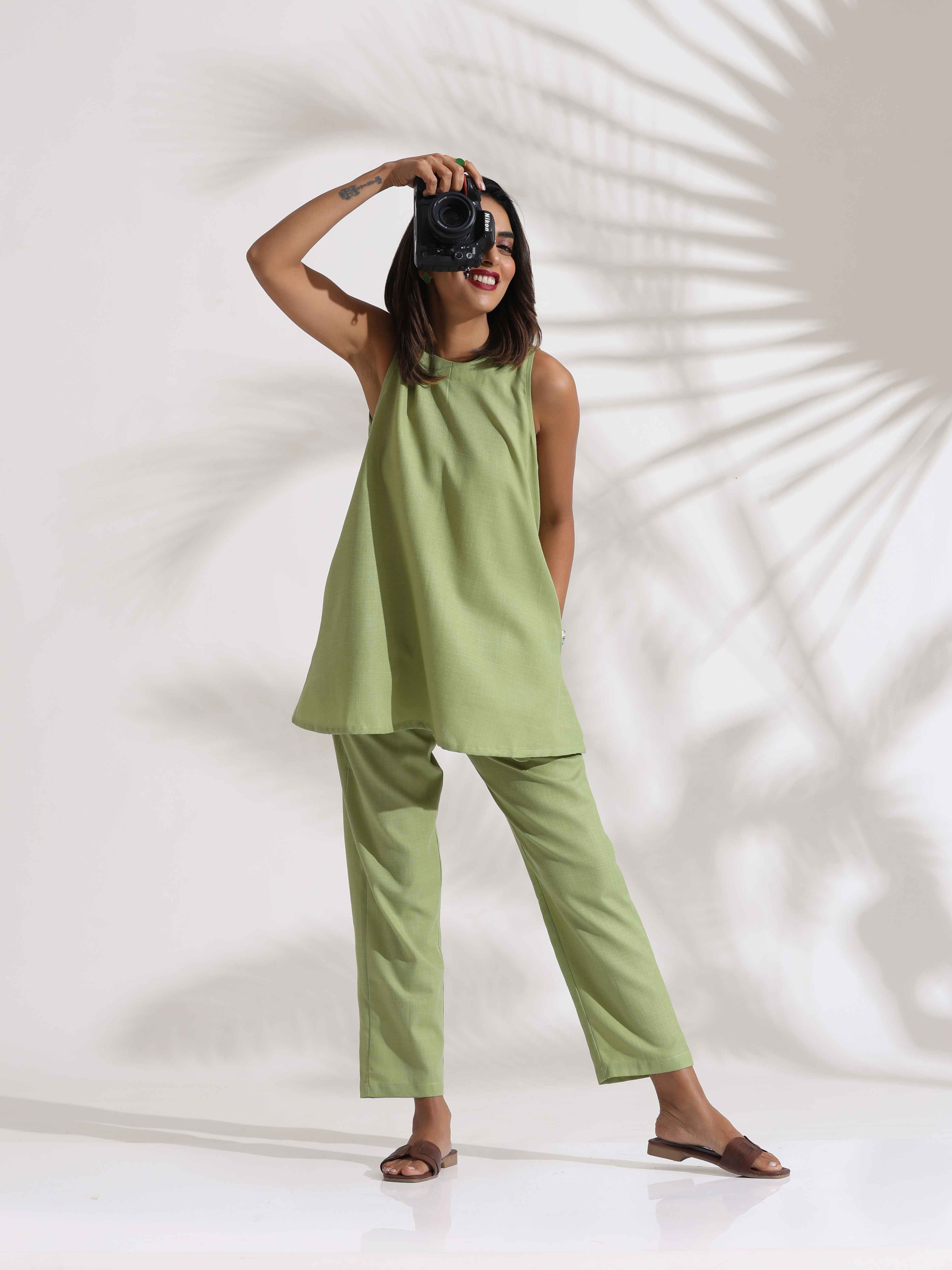 trueBrowns Green Slub Co-ord Set | Grocsy