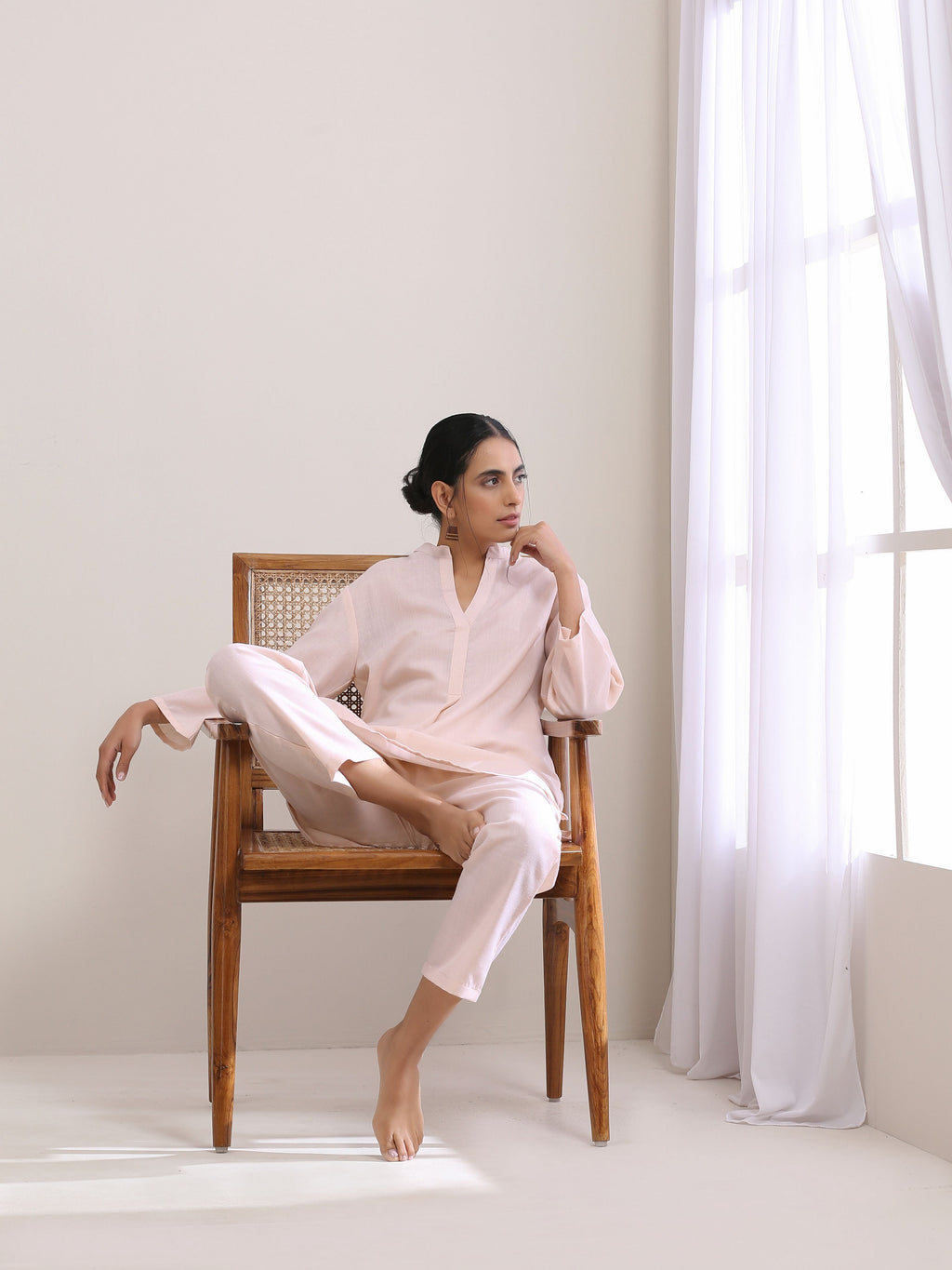 trueBrowns Pink Slub Relaxed Fit Co-Ord Set | Grocsy