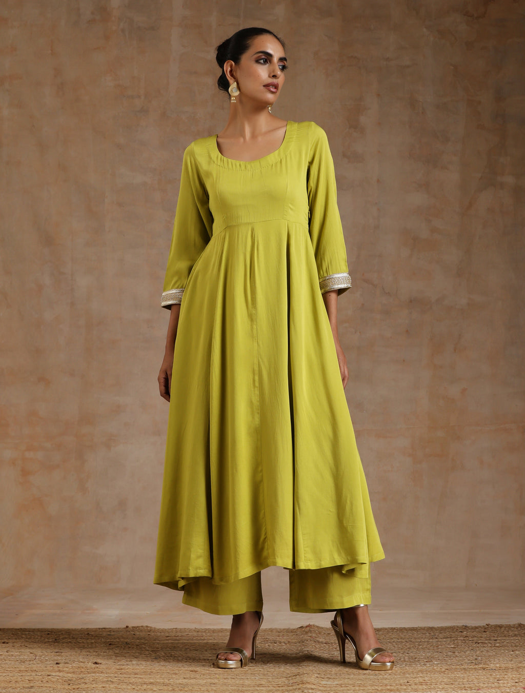 trueBrowns Lime Modal Satin Anarkali Set | Grocsy