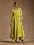 trueBrowns Lime Modal Satin Anarkali Set | Grocsy