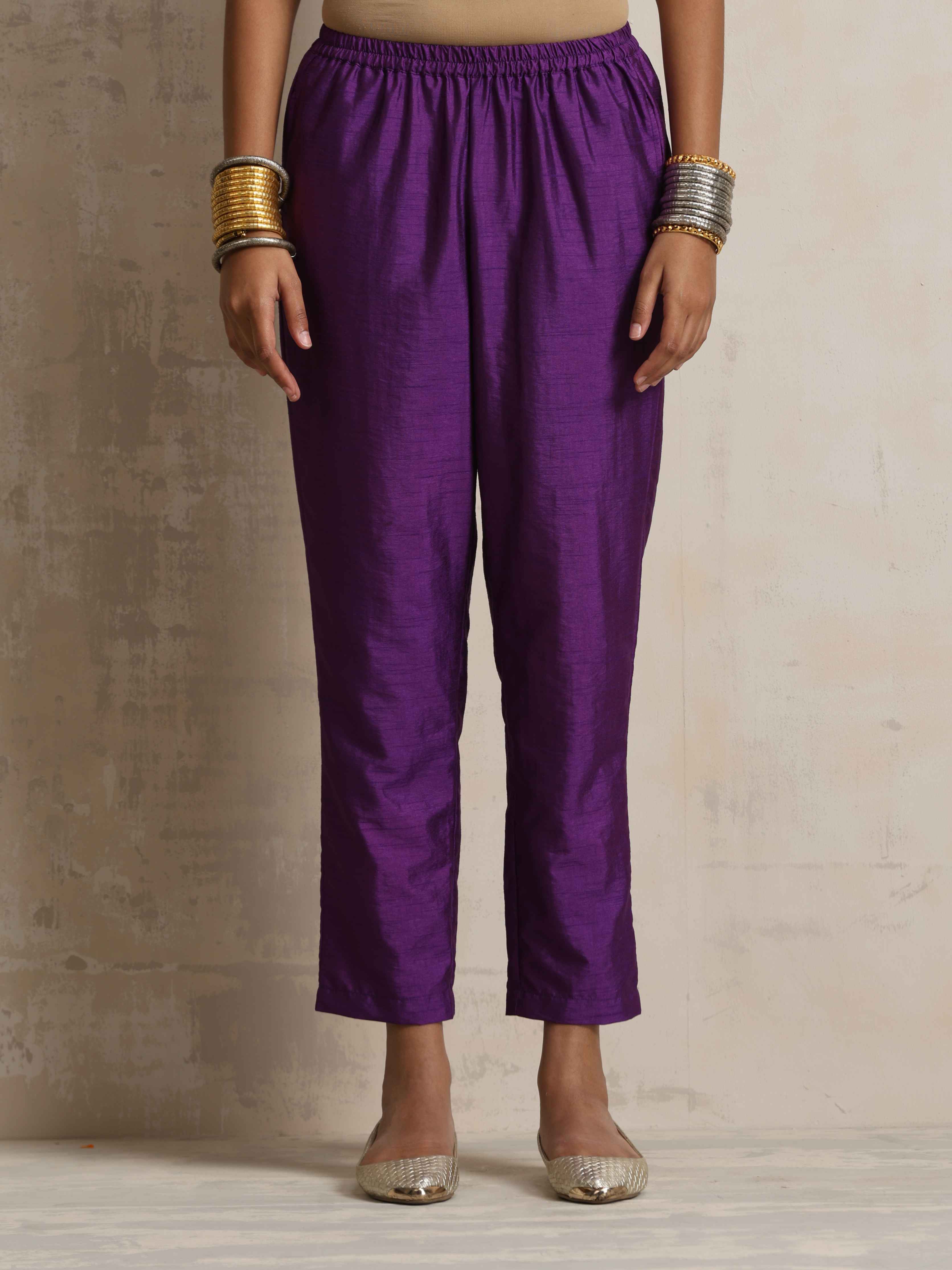 trueBrowns Purple Silk Anarkali Flared Kurta Set | Grocsy