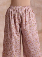 trueBrowns Grey Overall Floral Block Print Cotton High-Low Co-Ord Set | Grocsy