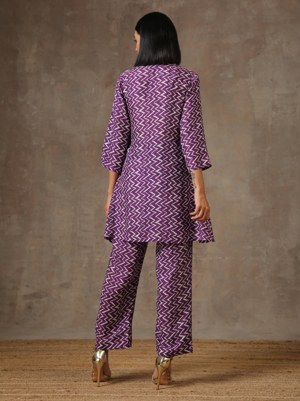 trueBrowns Purple White Lehariya Printed Silk Co-Ord Set | Grocsy
