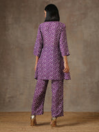 trueBrowns Purple White Lehariya Printed Silk Co-Ord Set | Grocsy