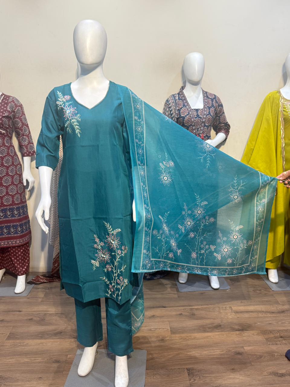 Anaita Teal Readymade Suit with Embroidery Work | Grocsy