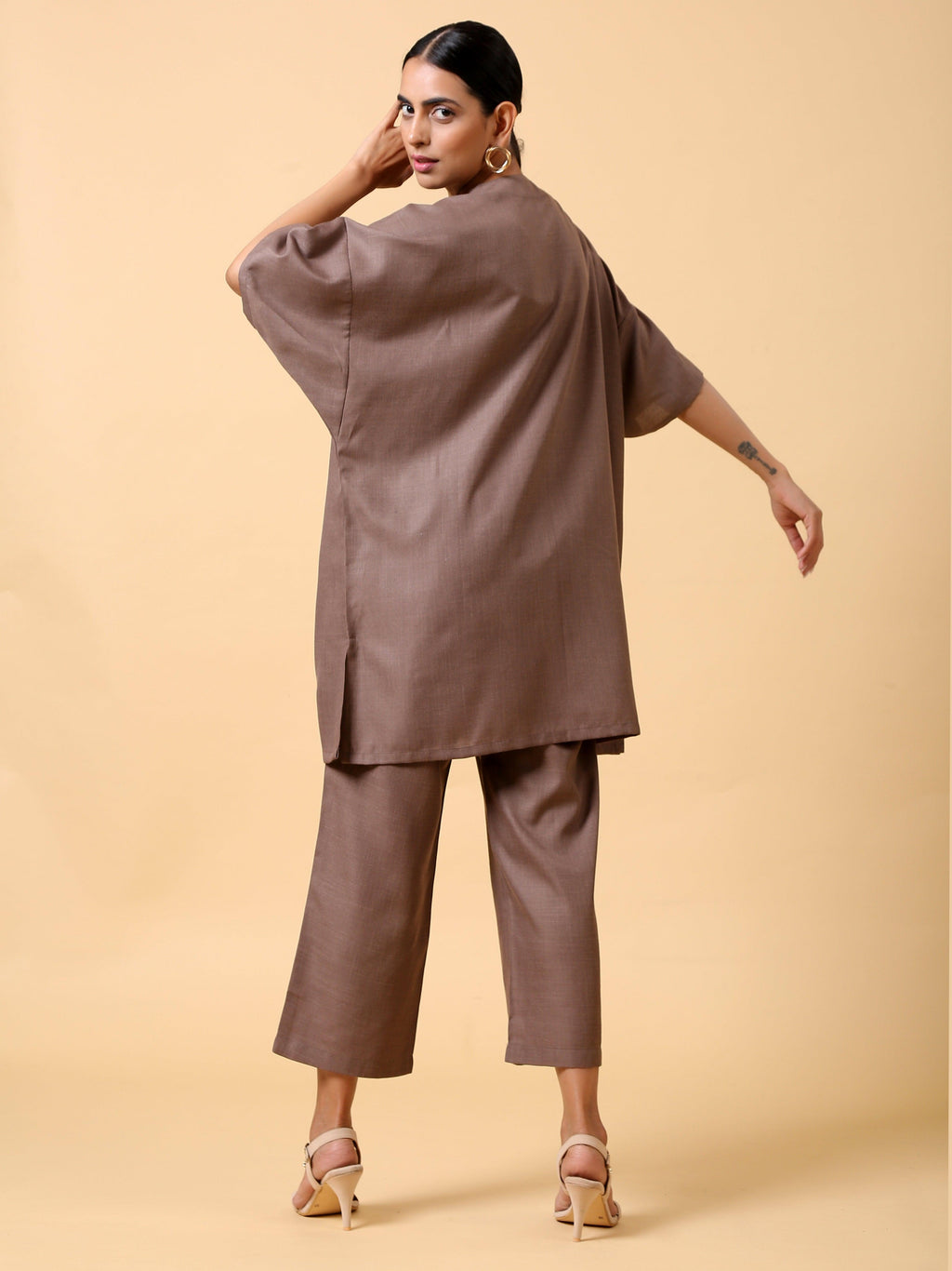 trueBrowns Cotton Linen Burnt Brown Boxy Fit Co-Ord Set | Grocsy