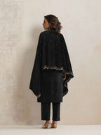 trueBrowns Black Velvet Geometric Embroidered Kurta Pant Dupatta Set | Grocsy