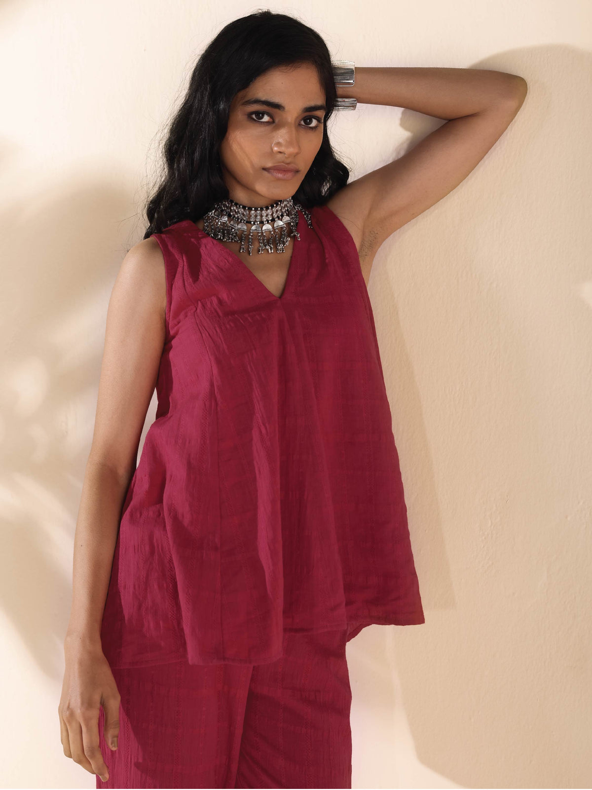 trueBrowns Carrot Cotton Dobby Sleeveless Co-ord Set | Grocsy