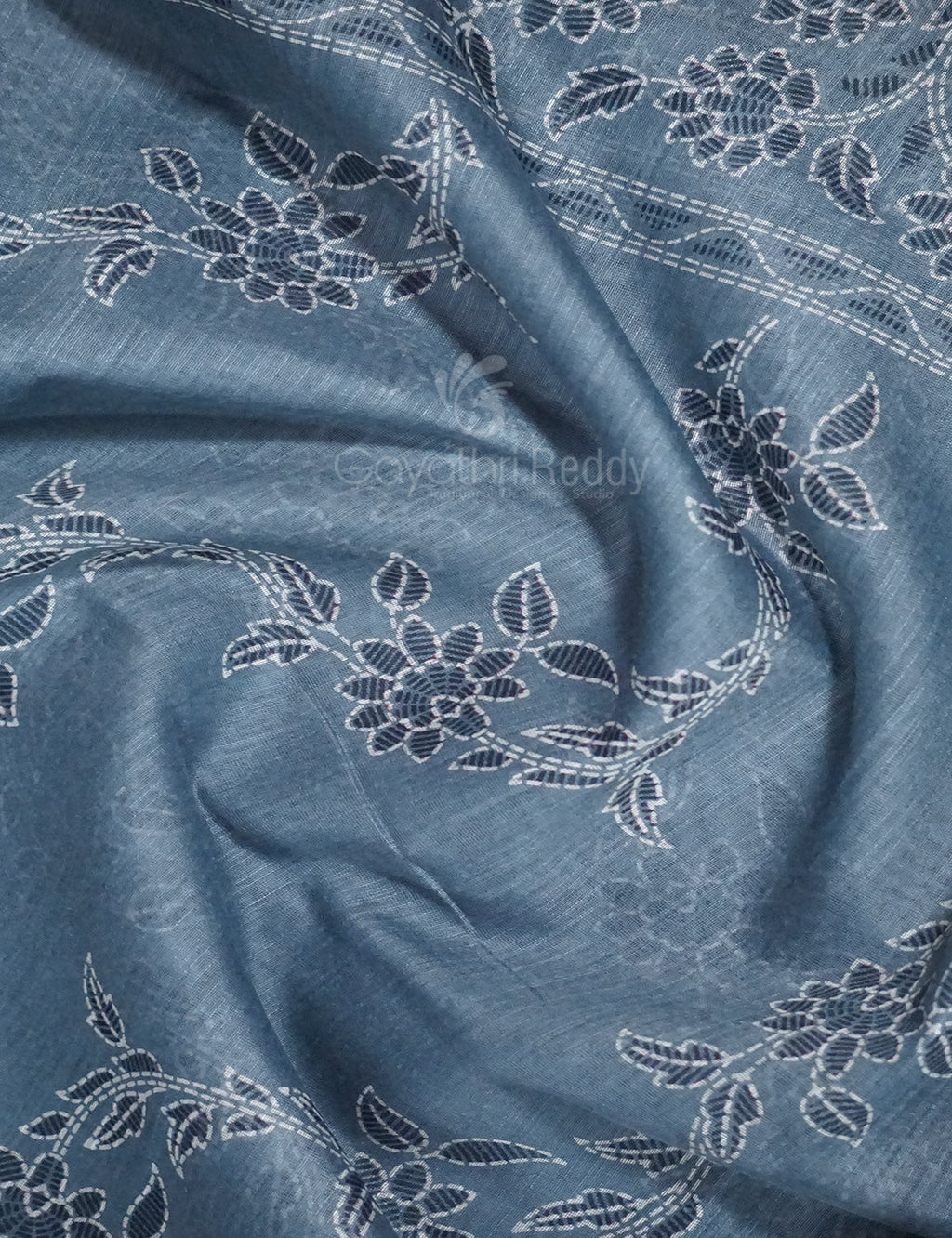 Shades of Light Ash Grey Colour Floral Print Semi Chanderi Saree By Gayathri Reddy Designer Studio | Grocsy