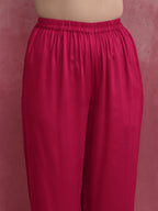 trueBrowns Magenta Highlow Modal Kurta Set | Grocsy