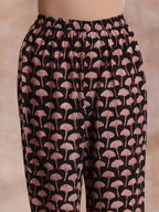 trueBrowns Black Floral Bagru Print Cotton Flared Kurta Pant Set | Grocsy