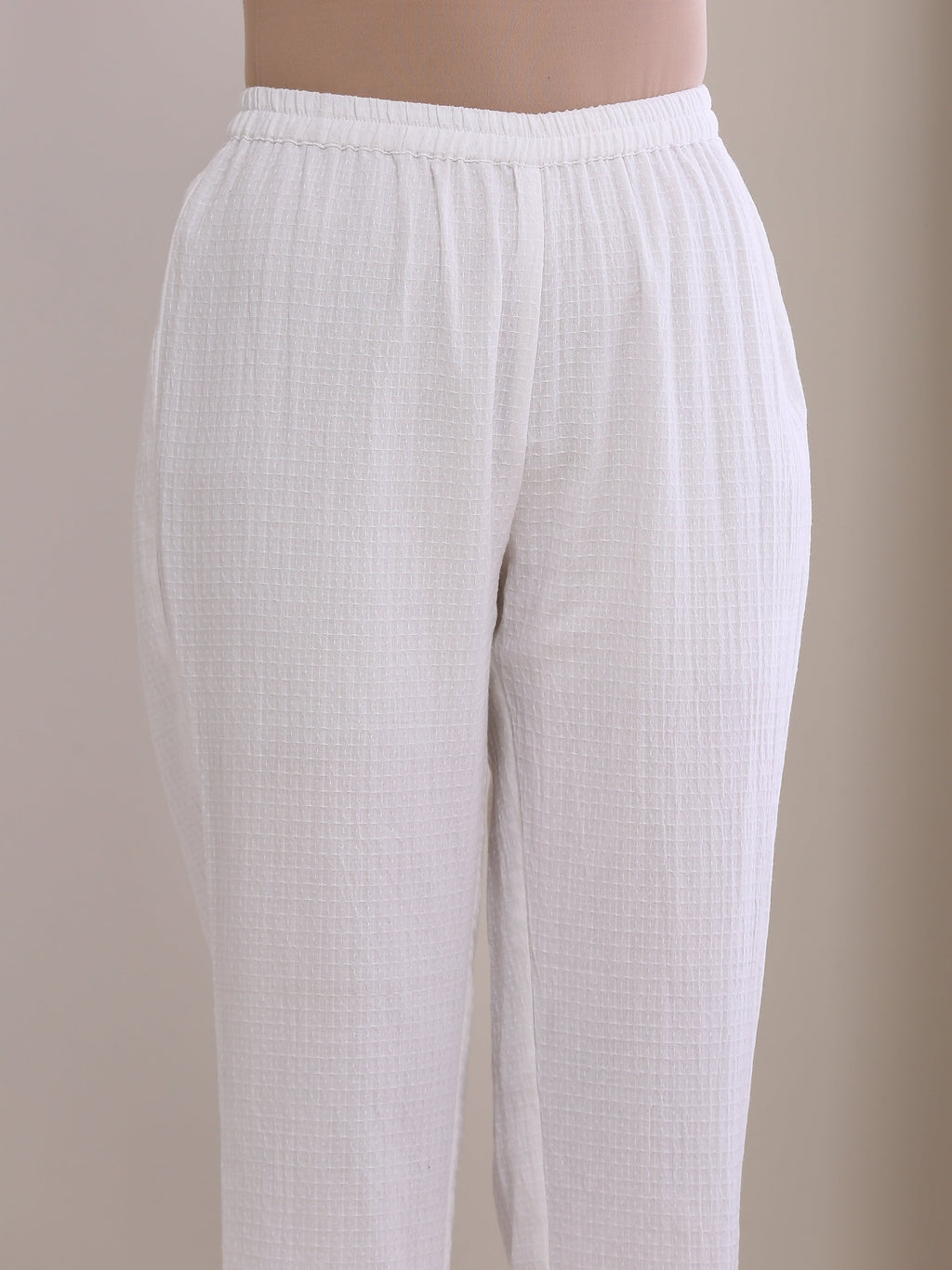 trueBrowns White Dobby Flared Slit Kurta Pant Set | Grocsy