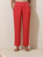 trueBrowns Coral Viscose Solid Kurta Pant Set | Grocsy
