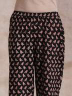 trueBrowns Black Bird Bagru Print Cotton Sleeveless Kurta Pant Set | Grocsy