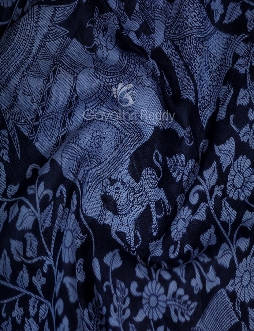 Shades of Black And Grey With Kalamkari Print Munga Cotton Saree By Gayathri Reddy Designer Studio | Grocsy