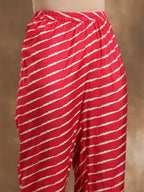 trueBrowns Pink Lehariya Printed Silk Kaftan Co-Ord Set | Grocsy
