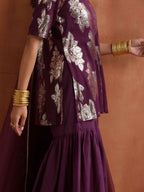trueBrowns Purple Metallic Sharara Dupatta Set | Grocsy