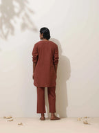 trueBrowns Brown Cotton Linen Kurta Co-Ord Set | Grocsy