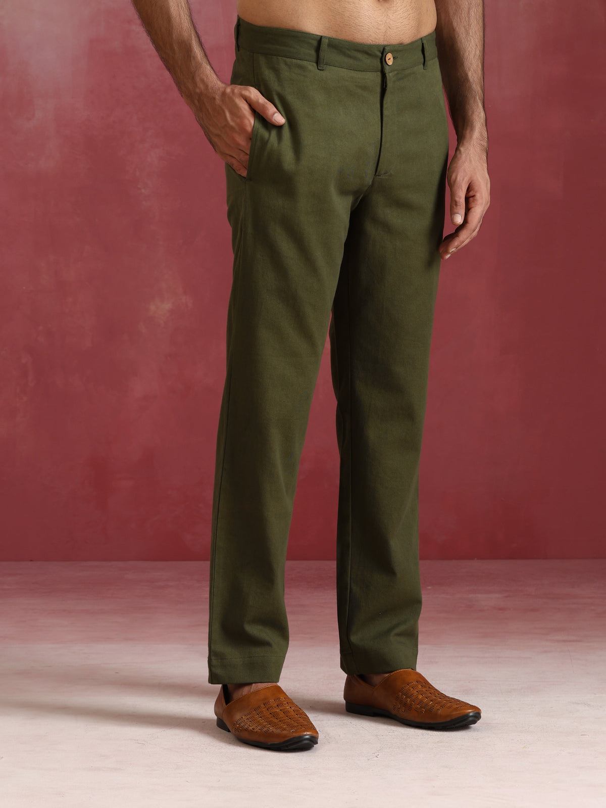 trueBrowns Men's Olive green Cotton Mandarin Collar Kurta Co-ord set | Grocsy
