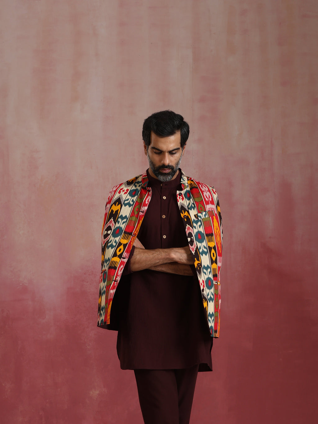 trueBrowns Men's Cola Ikat Print Cotton Reversible Nehru Jacket | Grocsy