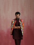 trueBrowns Men's Cola Ikat Print Cotton Reversible Nehru Jacket | Grocsy