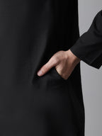 Even Apparels Black Pure Cotton Kurta With Band Collar | Grocsy