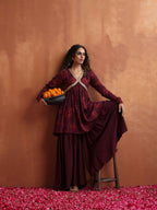 trueBrowns Purple Floral Print Sharara Set | Grocsy