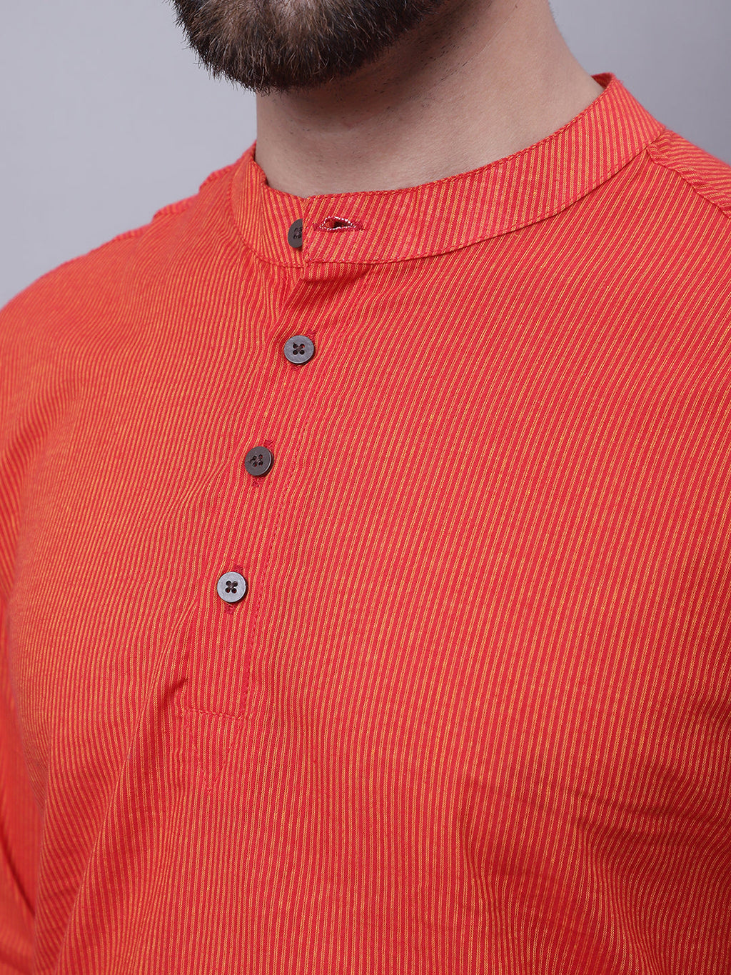 Even Apparels Orange Pure Cotton Short Kurta With Band Collar | Grocsy
