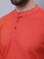 Even Apparels Orange Pure Cotton Short Kurta With Band Collar | Grocsy