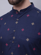 Even Apparels Blue Pure Cotton Short Sleeves Kurta With Band Collar | Grocsy