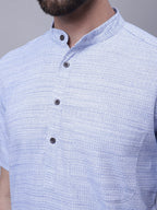 Even Apparels Blue Pure Cotton Short Sleeves Kurta With Band Collar | Grocsy