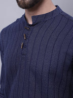 Indian Clothing Even Apparels Blue Pure Cotton Short Kurta With Band Collar | Grocsy