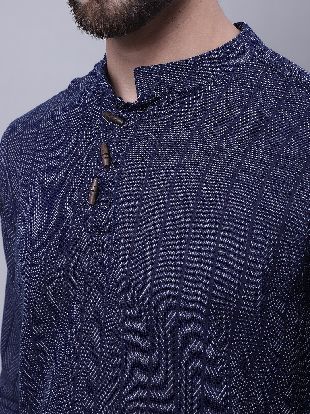 Indian Clothing Even Apparels Blue Pure Cotton Short Kurta With Band Collar | Grocsy