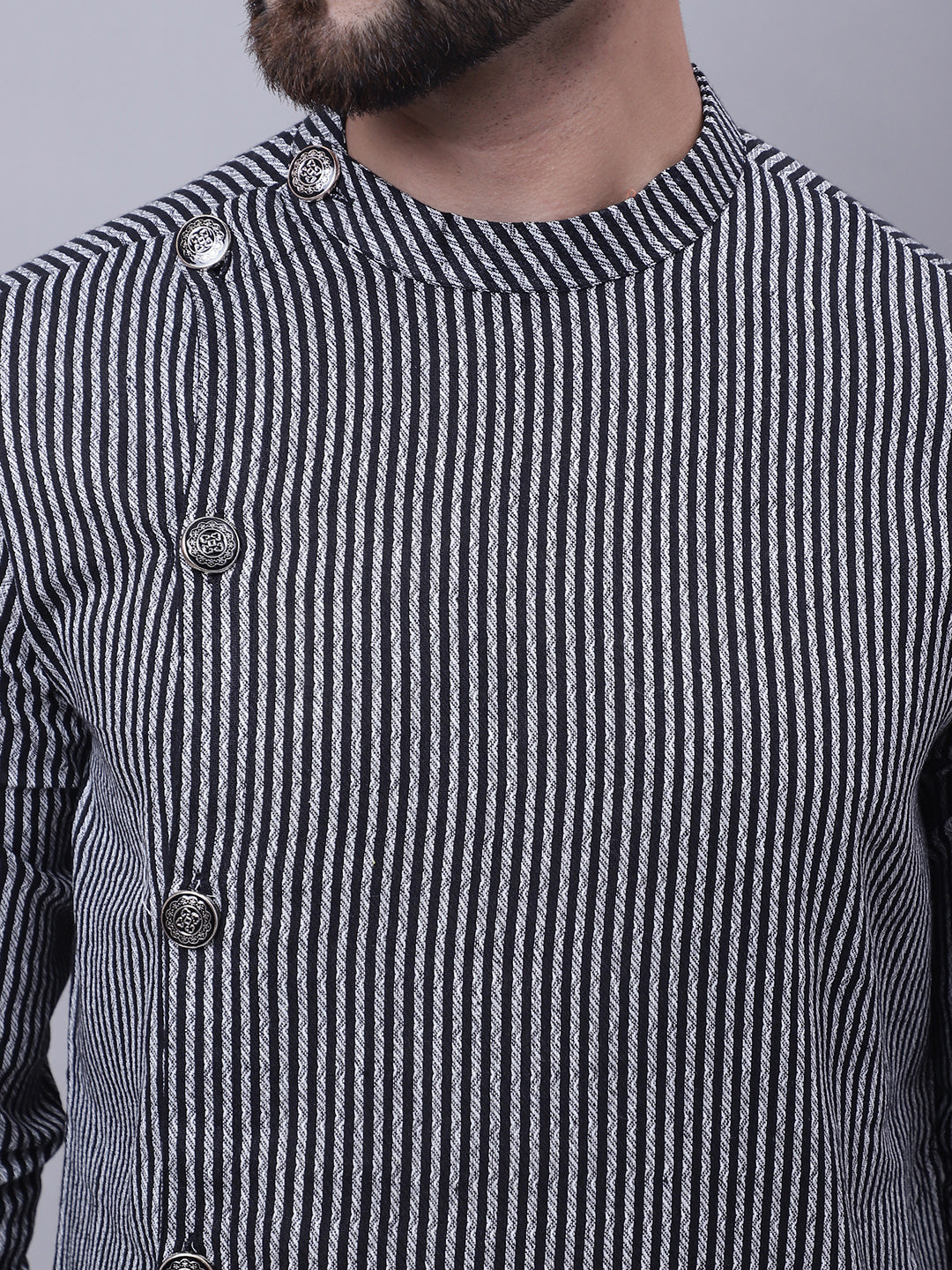 Even Apparels Black Sherwani Kurta With Asymetrical Cut | Grocsy