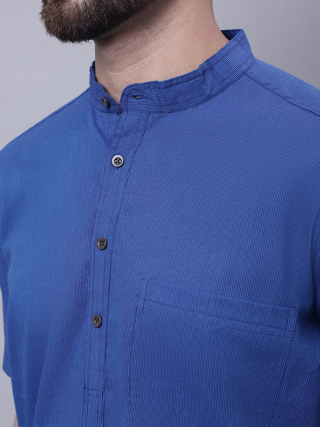 Even Apparels Blue Pure Cotton Short Sleeves Kurta With Band Collar | Grocsy