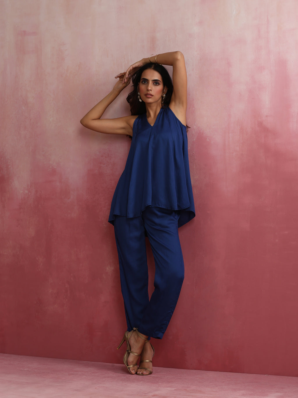 trueBrowns Blue Modal Flared Kurta Co-ord Set | Grocsy