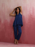 trueBrowns Blue Modal Flared Kurta Co-ord Set | Grocsy