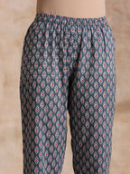 trueBrowns Steel Grey Ikat Print Cotton Gathers Co-Ord Set | Grocsy