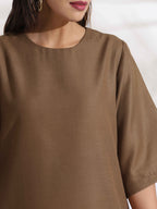 trueBrowns Brown Slub Dress | Grocsy