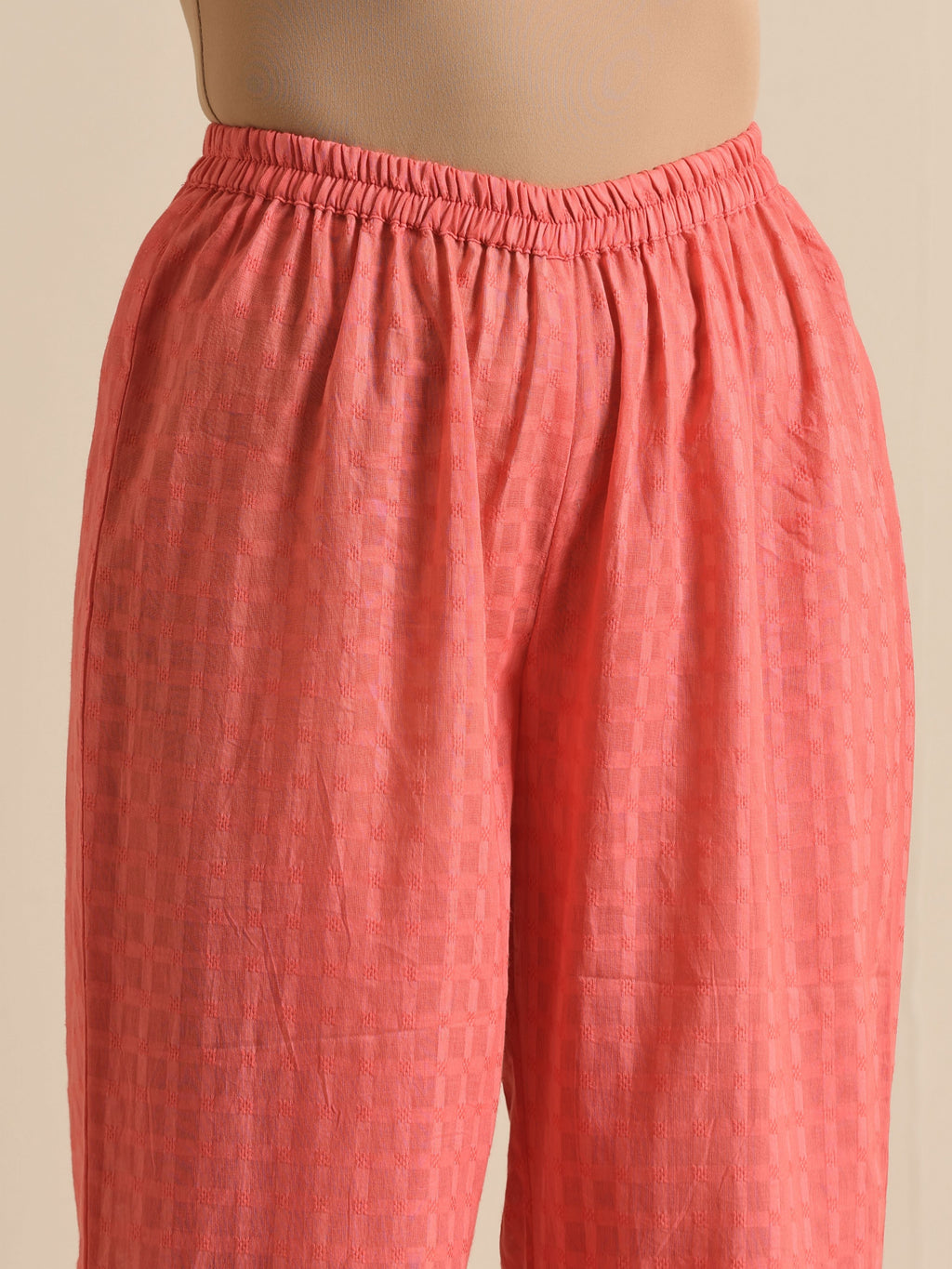 trueBrowns Bright Pink Dobby Angrakha Kurta Pant Set | Grocsy
