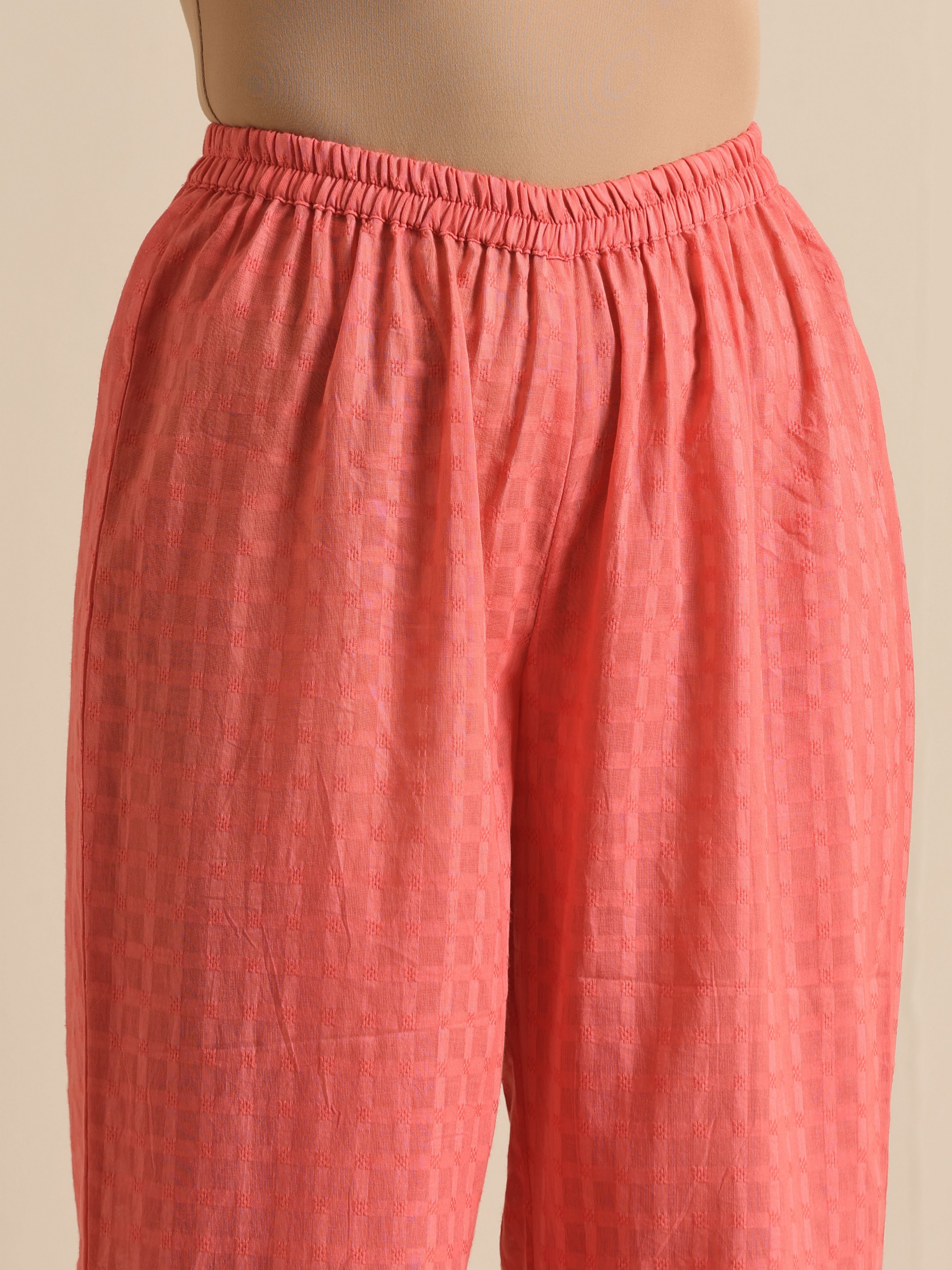 trueBrowns Bright Pink Dobby Angrakha Kurta Pant Set | Grocsy