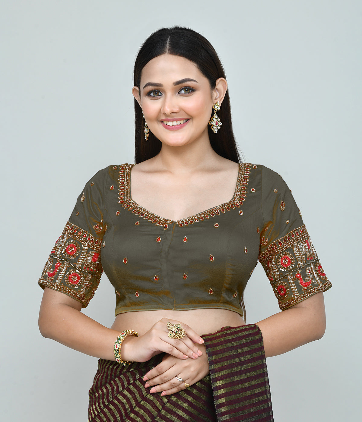 Joban Fashion Women's Green Embroidered Stitched Blouse | Grocsy