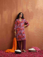 trueBrowns Purple Print Kurta Co-ord Set | Grocsy