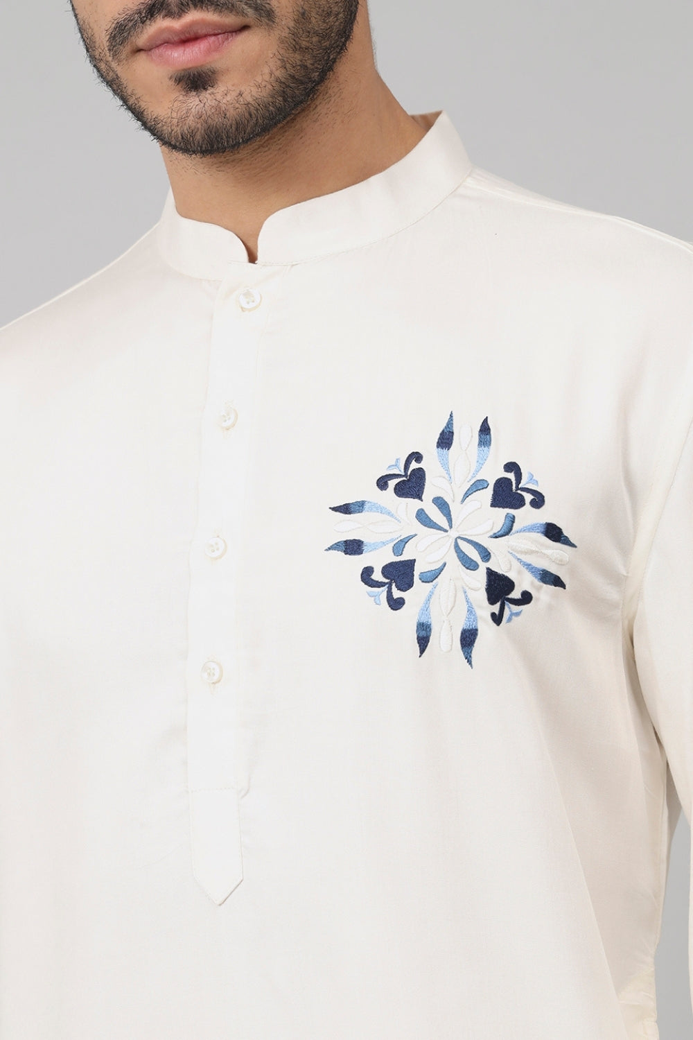Motif Embroidered Cotton Kurta by Hilo Design | Grocsy
