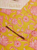 InWeave Women's Lime Pink Print Patch Cotton Straight Kurta | Grocsy