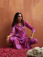 trueBrowns Purple Print Straight Kurta Set | Grocsy