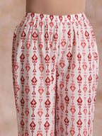 trueBrowns Red On Red Ikat Print Cotton Kurta Pant Set | Grocsy